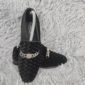 Black Velvet Loafers with Chain Detail